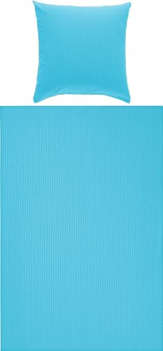 Erwin Müller Bettwäsche-Set Seersucker Uni Serie Rosenheim, Bettbezug, Kissenbezug türkis Größe 80x80 cm / 135x200 cm - pflegeleicht, bügelfrei, mit Reißverschluss