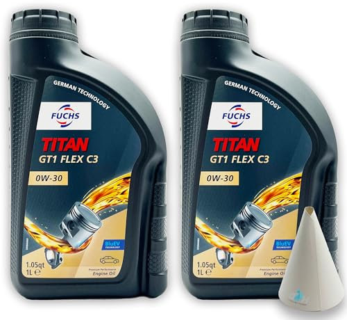 2 L Fuchs Titan GT1 FLEX C3 0W-30 | kompatibel mit VW 504 00/507 00 | MB 229.31 | 229.51 | 229.52 | kompatibel mit PORSCHE C30 | kompatibel mit BMW LONGLIFE-04 | Öl | SAE 0W30 | mit Trichter