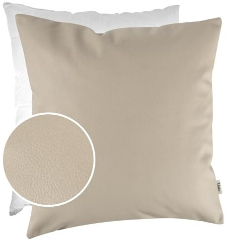 Kissenbezug Kunstleder Dekokissen Sofakissen Leder-Kissenbezüge Kissenhülle Kissen KUMO Beige 50x50cm mit Füllung