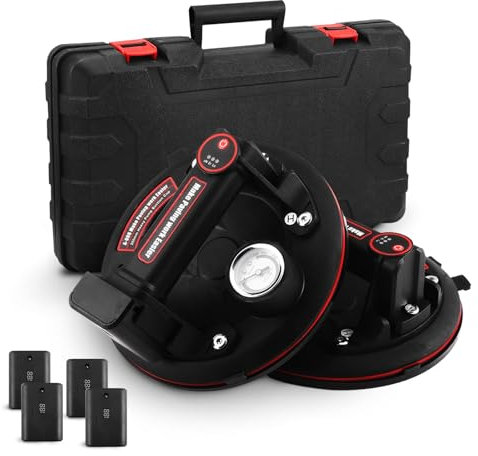 Set di 2 ventose elettriche da 8, ventose per vetri professionali, alzacristalli con manometro, batteria x 4 e cassetta degli attrezzi, capacità di carico 200 kg, per il trasporto di acquari,
