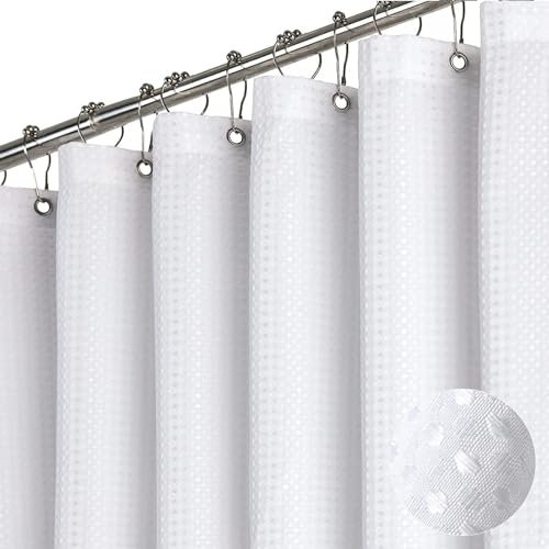 BTTN Rideau de douche gaufré blanc 120x180 cm, Anti-moisissure et imperméable, Tissu résistant, 8 crochets inclus, Moderne et luxueux, Lavable avec ourlet lesté, Polyester décoratif pour salle de bain