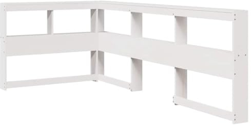 vidaXL Bookcase Headboard - White Solid Pine Wood L-Shaped Design with Storage Shelves for Functional Bed Support - Bedroom Furniture