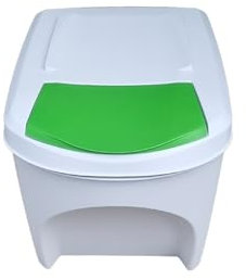 Stolmet 25L Stackable Recycling Bin (Brand KrysGo) - Customizable Lid Colours with Recycling Stickers - Durable Waste Sorting Solution for Home and Office (White + Green)