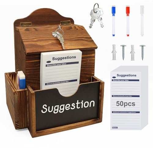 Vorschlagsbox mit 50 Vorschlagskarten Spendenbox abschließbar spendendose Mit Schloss Briefkasten Holz kummerkasten wahlurne losbox Wall Mounted With Chalkboard Wood Suggestion Box 17,2x14,9x26,7CM