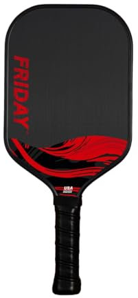 Challenger Friday Paddle, fibra de carbono cruda T700 de dos capas, paredes inyectadas de espuma, aprobado por USAP, núcleo de panal, agarre estilo tenis, superficie arenosa para giro (cardenal, 1)