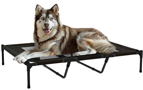 PawHut Cama Elevada para Perros Gatos Portátil Cama para Mascotas con Zona de Malla Transpirable y Tela Oxford para Interior Exterior 122x92x23 cm Negro