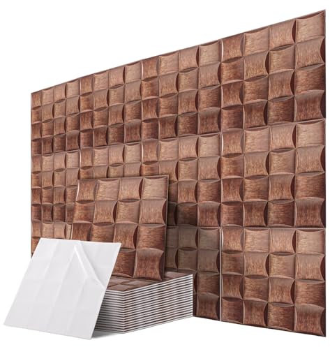 LOPYXBR 3D Wall Panels Self Adhesive, 20 Pack Self Adhesive Wall Tiles 30x30 cm Peel and Stick Walls Panels, Brown 3D Walls Tiles for Living Room, Bathroom,Office Decoration(12x12inch, Brown)