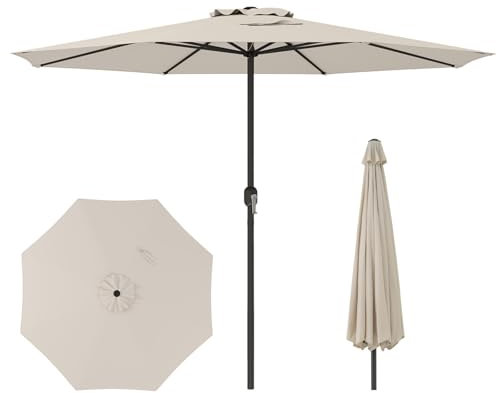 COSTWAY Sonnenschirm 350 cm, großer Gartenschirm mit Kurbel, Terrassenschirm mit 8 Rippen, Balkonschirm, Marktschirm für Garten, Balkon, Terrasse (Beige)