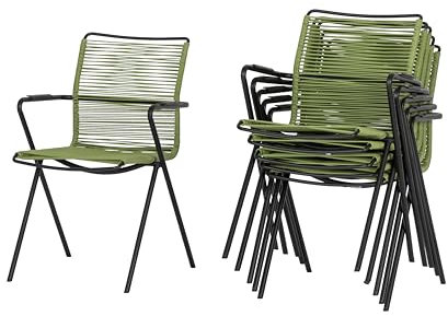 acamp Set 6X Stapelsessel - Wetterfest, rostgeschützt, ergonomisch, langlebig, max. Belastbarkeit 110 kg, anthrazit/Oliv, 5,1 kg