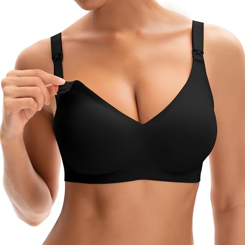 INNERSY Black Seamless Nursing Bra Maternity Bras for Pregnancy, M, Black