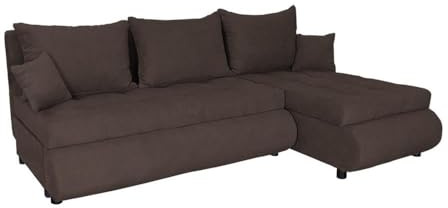 FORNIRO 24 NELA Ecksofa 199x143x80cm Braun Wohnzimmer Couch Schlafsofa | Mit Schlaffunktion & Bettkasten - L-Form - Kissen - Stoff Basic | ausziehbar Gäste bequem Stauraum Design hochwertig Eckcouch