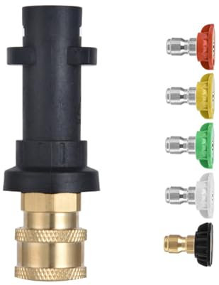 Pressure Washer Gun Adapter, 1/4'' Female Quick Connector Include 5 Nozzle Tips with Multiple Spray Angles, Compatible with Karcher Adapter K2 K3 K4 K5 K6 K7