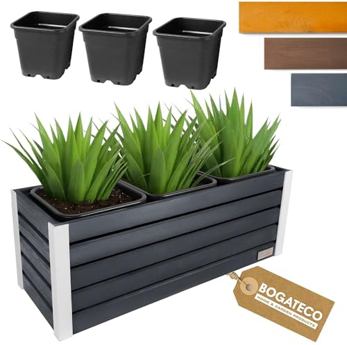 BOGATECO Blumenkasten aus Holz | Pflanzkasten | Blumentopf 37x100x36 cm | Kräutertopf für zu Hause Garten Balkon Terrasse | Topf mit Kunststoffeinsatz | Imprägniert | Anthrazit