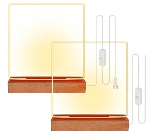 PORFOYO 2 zócalos LED, base de luz LED con 2 placas acrílicas, base de luz LED de madera, base de pantalla de luces LED para placa de cristal acrílico, arte de resina