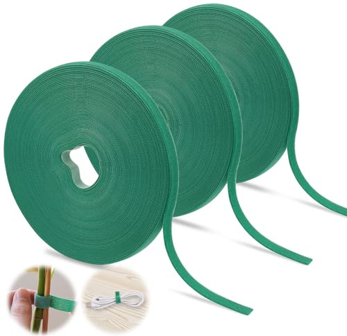 Wozzies 3er-Pack Pflanzenbinder Klett, Klettband Pflanzen, 10 mm X 10 m Selbstklebend, Wiederverschließbar Pflanzenband Doppelseitige Stützbinder, Band Zum Festbinden Von Pflanzen,Baum