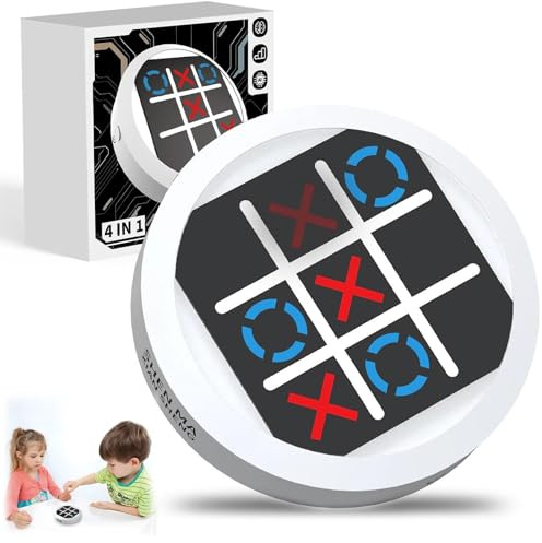 Tic Tac Toe Spiel, 4-in-1 Handheld Puzzle Console, Elektronisch Tic Tac Toe Spiel, for Educational and Memory Growth, Portable Fidget Toy for Kids and Adults (Weiß)