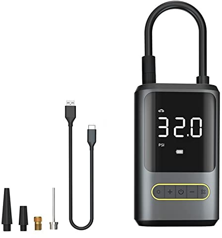 Tire Inflator Portable Air Compressor for Car with Digital Pressure Gauge LED Light Mini-Rechargeable Electric Compressor Portable for Car Tire Inflator Attachment Oil Caps Regulator with Gauge