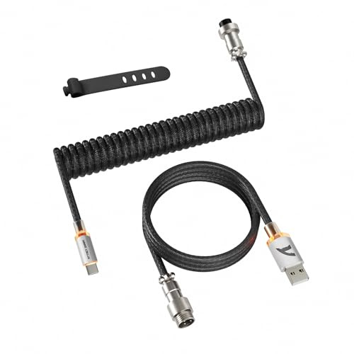 ATTACK SHARK C01 Ultimate RGB Câble Spiralé pour Clavier Gaming, Supporte 8000Hz & Rapid Trigger, Câble de Clavier Mécanique USB-C vers USB-A avec Aviateur Métallique, Double Tressage, Noir