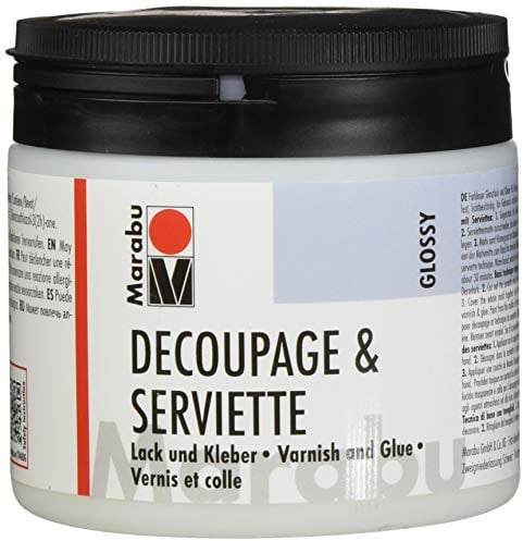 Marabu 11400075844 - Transparenter Lack und Kleber für Serviettentechnik, glänzend, 500 ml Dose, auf Wasserbasis, Wetterfest und lichtbeständig, auch für Bügeltechnik, Cremefarben