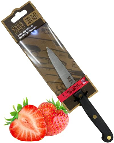 Taylors Eye Witness Made in England Heritage Range Vegetable Knife - 10cm|4in High Carbon Stainless Steel Razor Sharp, Full Tang Blade. Ergonomically Designed Hand Finished, Triple Brass Rivet Handle