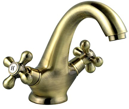 Zweigriff Waschtischarmatur Retro – Bronze Wasserhahn Bad – Waschbecken Armatur Antik Landhaus Vintage – Mischbatterie Waschtisch gebürstet