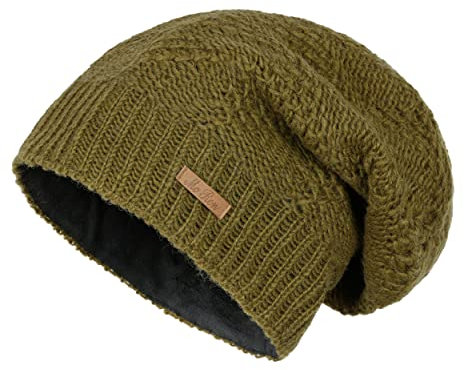 McRon Damen Gefütterte Beanie Wollmütze Modell Lina Olivgrün 7510