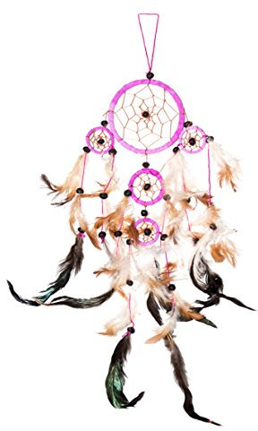 40cm x 9cm Traumfänger Dreamcatcher Pink Leder Handarbeit Fair Trade