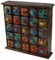 GURU SHOP Apothekerschränkchen mit Bunten Keramik Schubfächern, Gewürzkiste - 5x5 Fächer, Braun, 40x38x10 cm, Dosen, Boxen & Schatullen