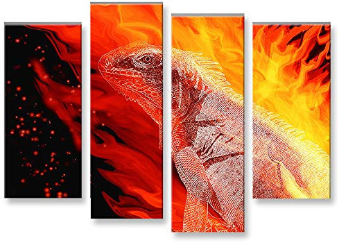 islandburner Bild Bilder auf Leinwand Feuerechse Echse Lizard Warane 4er XXL Poster Leinwandbild Wandbild Dekoartikel Wohnzimmer Marke