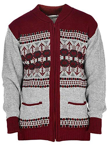 Mens Classic Style Cardigan Argyle Diamond Pattern ButtonCasual Design Zip Up Thick Knit Warm Winter Grandad Sweater Knitted V Neck Zipper Cardi Long Sleeve Knitwear Vintage Jumper(Red Zip,XL)