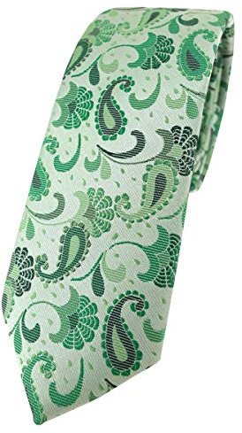 TigerTie - schmale Designer Krawatte in grün grasgrün anthrazit Paisley gemustert