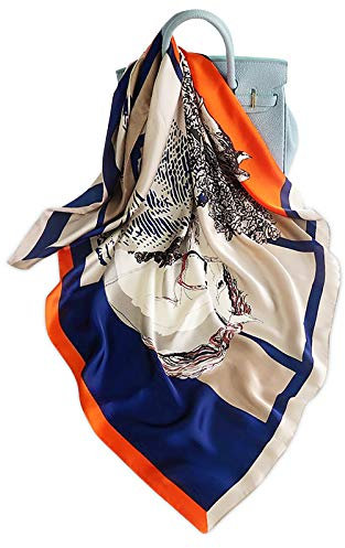 LumiSyne Seidenschal Damen Warm Weich Seidentuch Herbst Winter Animal Print Schal Leopard Pfau Pferd Muster Lange Halstücher Sonnenschut Stola Ganzjährig