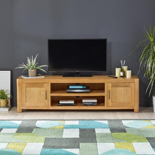 Soho Oak Extra Large Widescreen TV Unit – Modern Curved Design for TVs up to 80, Natural Light Oak Finish, Softly Rounded Corners - H 500mm x W 1800mm x D 400mm