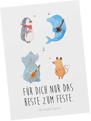 Mr. & Mrs. Panda Postkarte Big Band - Geschenk, Gitarre, Geburtstagskarte, Karte, Hund, Delfin, Pinguin, Karten, Einladungskarte, Musik, Elefant, lustige Sprüche, Geburtstagsgrüße