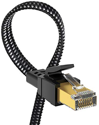Orbram Cat 8 Ethernet Cable 50 ft, Nylon Braided High Speed Heavy Duty Network LAN Patch Cord, 40Gbps 2000Mhz SFTP RJ45 Flat Internet Cable Shielded in Wall, Indoor&Outdoor for Modem/Router/Gaming/PC
