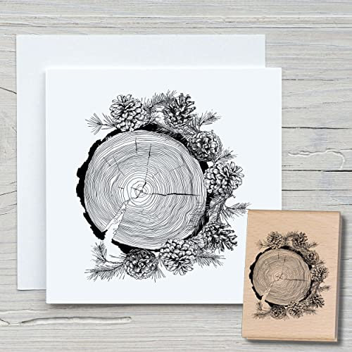 NEWSTAMPS Stempel Baumscheibe Motivstempel aus Holz & Gummi zum Karten und Geschenke basteln, Holzstempel für Weihnachten, Weihnachtskarte, Advent, Scrapbook, Textilstempel, Deko, Freunde