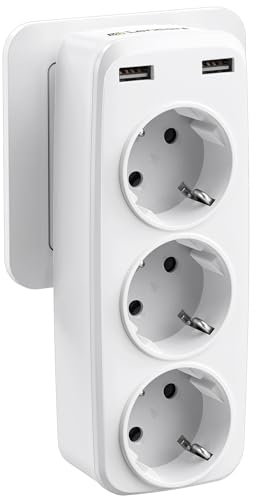 LENCENT Ladron Enchufes USB, Enchufe Multiples 4000W, Enchufe USB de Pared con 3 Clavija Schuko y 2 USB Puertos, Adaptador Enchufe Portátil con USB, Perfecto para Familia, Oficina, Cocina