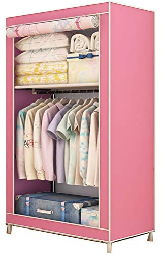 Gong Armoire en Tissu, Penderie Pliante avec Tringle De Suspension, Dressing Simple, Organiseur pour Jouets, Chaussures, Sacs, Salon, Chambre, Vestiaire 700 * 450 * 1500mm,Rose