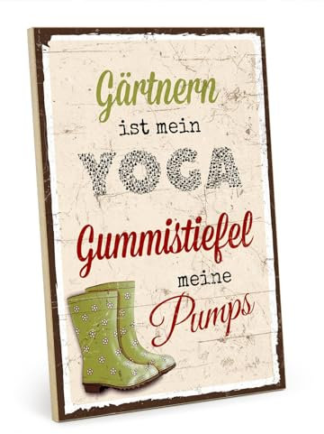 TypeStoff Holzschild mit Spruch – Yoga – im Vintage-Look mit Zitat als Geschenk und Dekoration zum Thema Yoga, Entspannung und Gummistiefel - HS-00707