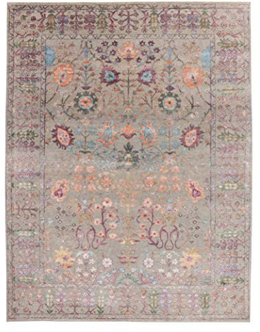 Florence Teppich und Teppich, 170 x 240 cm, traditionell, handgeknüpft, modernes Design, Seide / Wolle, Grau
