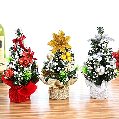 3xMini-Weihnachtsbäume, künstliche Tischplatten, Frostbäume, Weihnachtsbaumständer, kleiner Weihnachtsbaum mit Basis, Tischbäume, Weihnachten, Kiefernbaum für Weihnachten, Party-Dekorationen