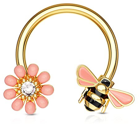 CM Crareesi Mania Septum-Ring, niedliche Bienenknorpel-Ohrringe, Kreolen, 316L Edelstahl, Daith-Ohrringe, Blume, Hufeisen, 16 g, Nasenringe, Rook, Tragus, Helix-Piercing, Schmuck, Edelstahl