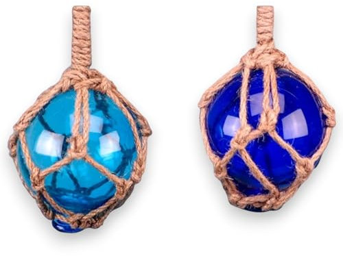 Nautical Seaside Theme Glass Fisherman Floats Blue & Turquoise Set of 2