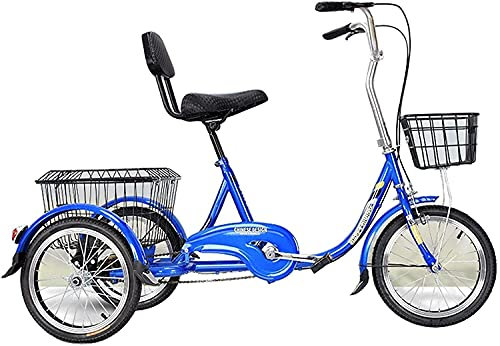 Erwachsenes Dreirad-Cruiser-Fahrrad für Reisen ode Erwachsene Trike, 16-Zoll-Räder, 1 Geschwindigkeits-3-Rad-Dreirad zum Einkaufen mit Montagewerkzeugen, Frachtgemüsekorbauto, verstellbarer Sitz