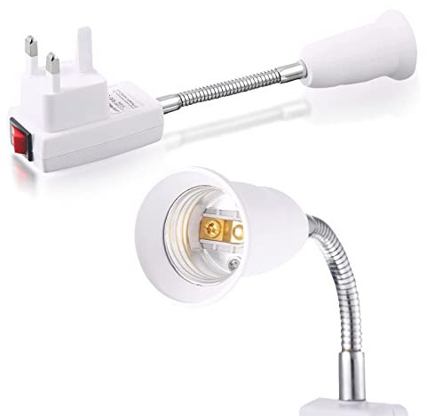 E27 Lamp Holder With Plug and Switch - Flexible Arm Bulb Base Wall Light Socket for Bedroom Kitchen