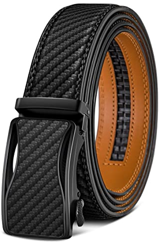 KEMISANT Gürtel Herren, Ledergürtel Ratsche Automatikschließe für Herren Business Anzug, 35mm Breit Gürtel,Größe Angepasst(Schwarz-105cm/28-34 taille verstellbar)