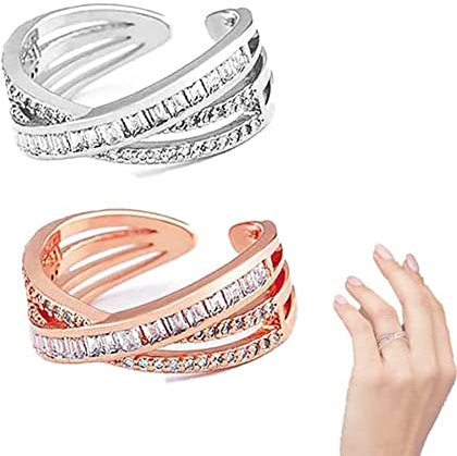 2PCS MOEVA TwistyIONIC Ring,Moeva Twistyionic Ringe,Verstellbarer minimalistischer Zappelring Thermogenische Therapie Zirkonium Diamanten Offener Ring,Threanic Triple-Spin-Ring,Anti-Angst-Ring