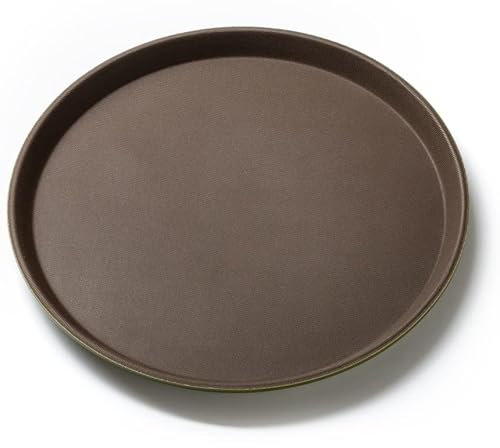 Forgast Bandeja Redonda de Servir | Diámetro 35 cm | Plástico con superficie de goma antideslizante | Bandeja Decorativa | Bandeja de Camarero | Color Marrón y Verde | Perfecto para camareros