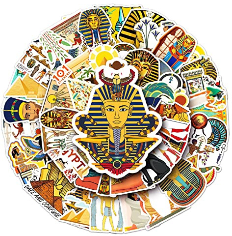Egypt Pharaoh Stickers (50 PCS), Gift for Children, Teens, Adults, Boys, Girls - Waterproof, Ancient Egypt Vinyl Stickers for Scrapbook, Skateboard, Bike, Phone, Dairy
