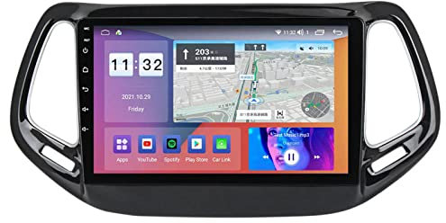 PLOKM Radio Coche Android 12 para Jeep Compass 2016-2018 9 Pulgadus Pantalla Táctil Autoradio Bluetooth, con Mandos Volante/GPS Navegación/USB/Llamada Manos Libres/FM/USB